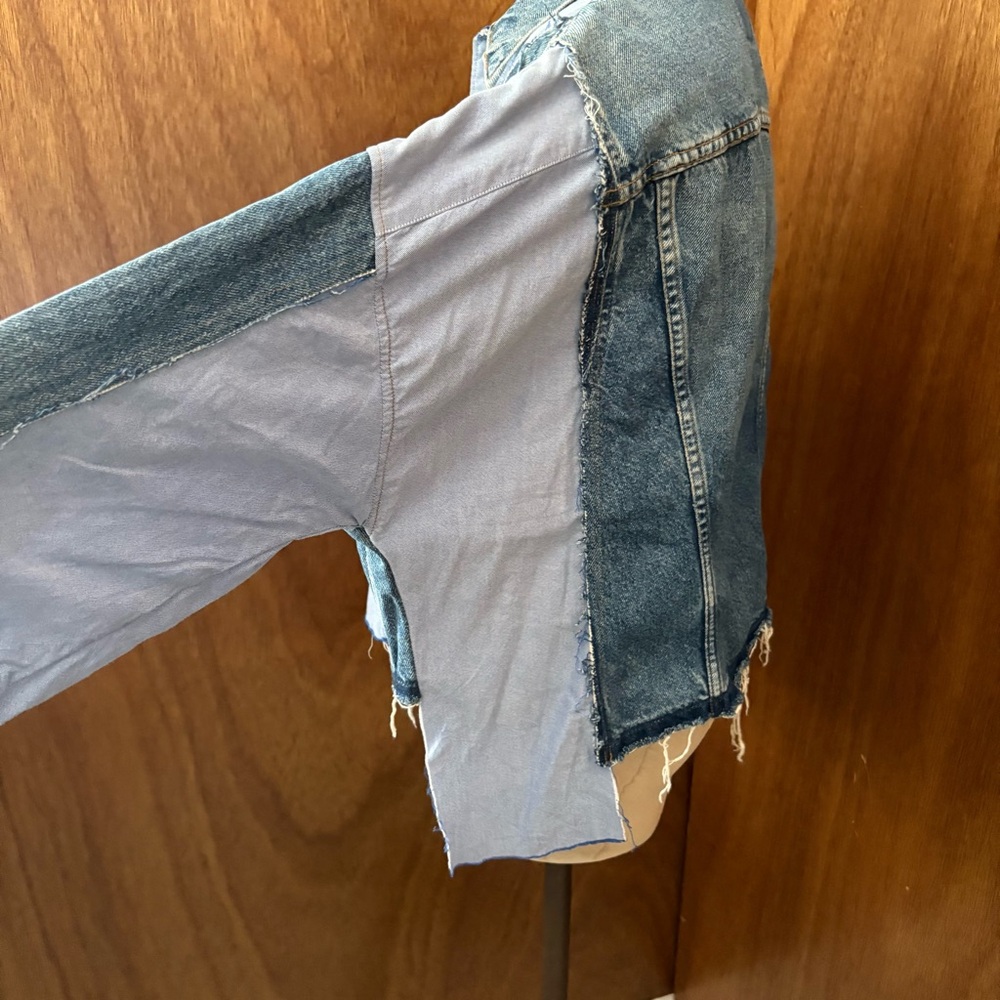 SOLD Levis sz L Remake DIY Denim Blue Button Down Shirt Long Sleeve Reconstructe - Picture 4 of 16
